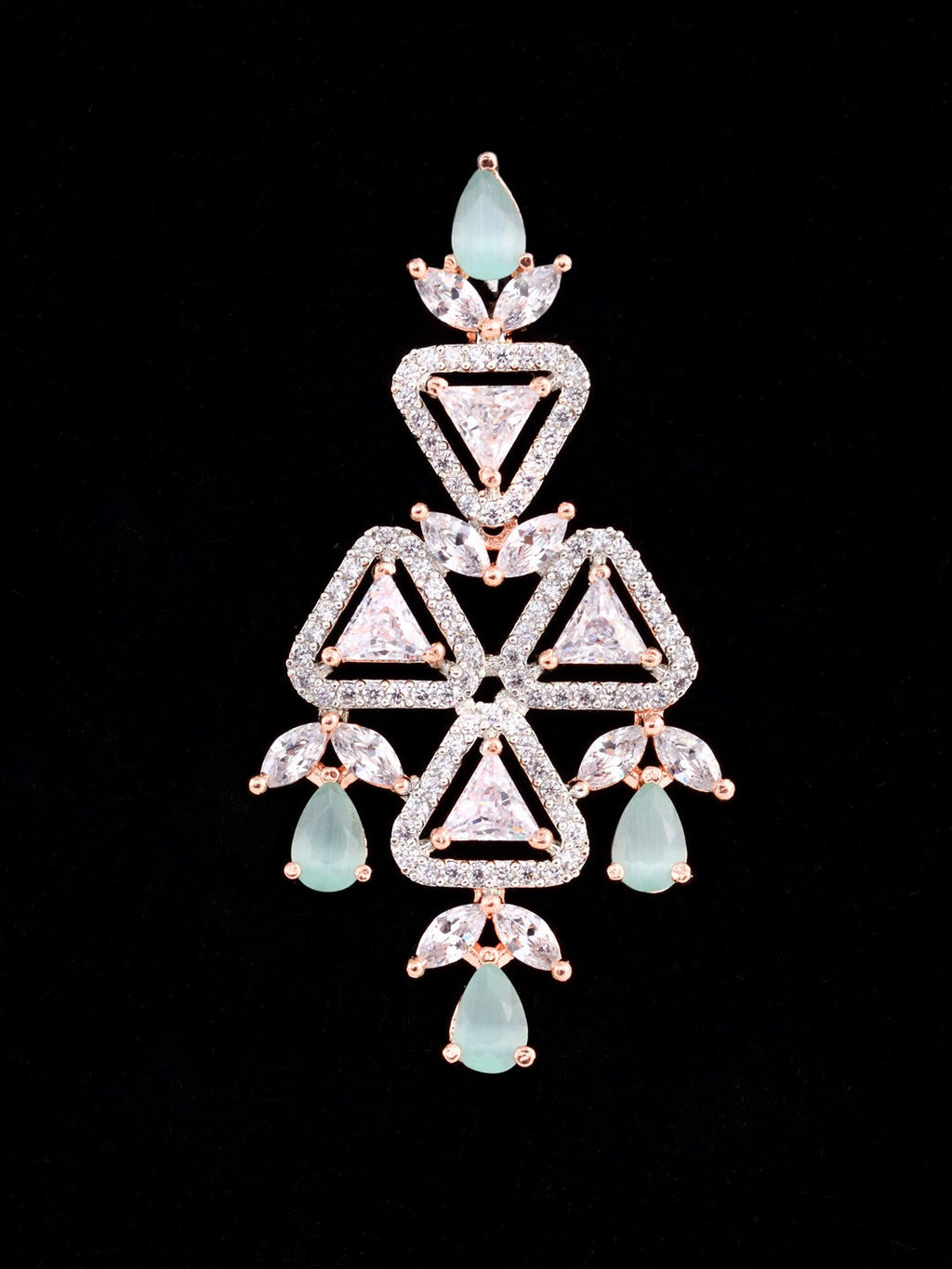 Saraf RS Jewellery Rose Gold-Polished White & Sea Green AD-Studded Handcrafted Jewellery Set | Grocsy
