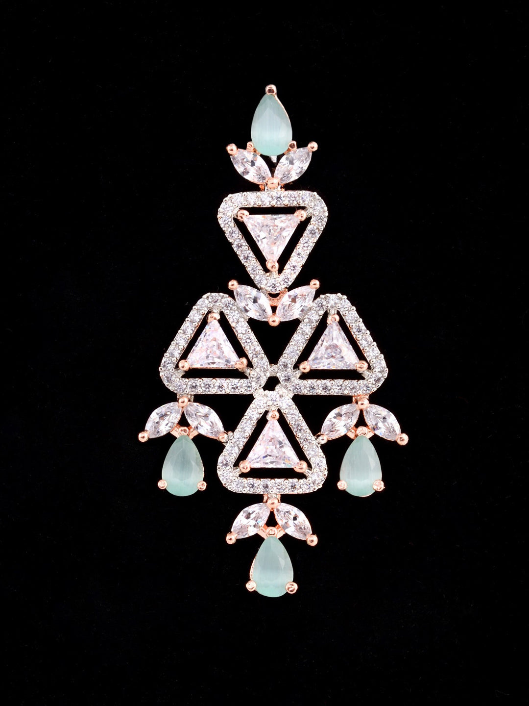 Saraf RS Jewellery Rose Gold-Polished White & Sea Green AD-Studded Handcrafted Jewellery Set | Grocsy