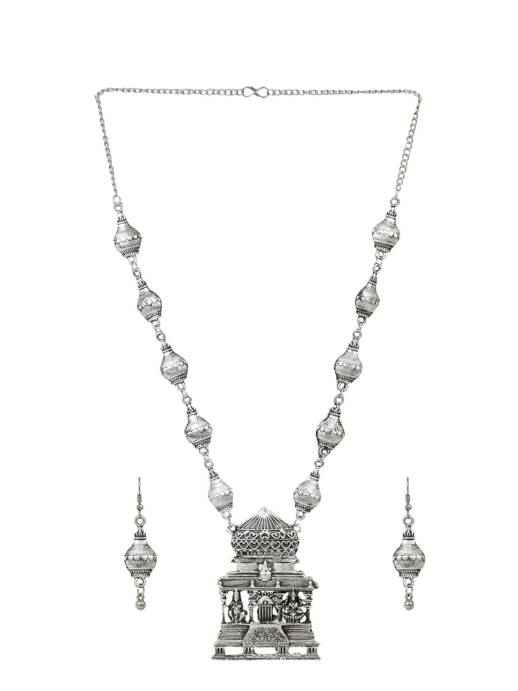 Cardinal Silver-Toned Oxidized Long Jewellery Set | Grocsy