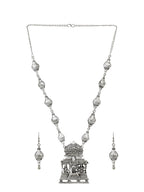 Cardinal Silver-Toned Oxidized Long Jewellery Set | Grocsy