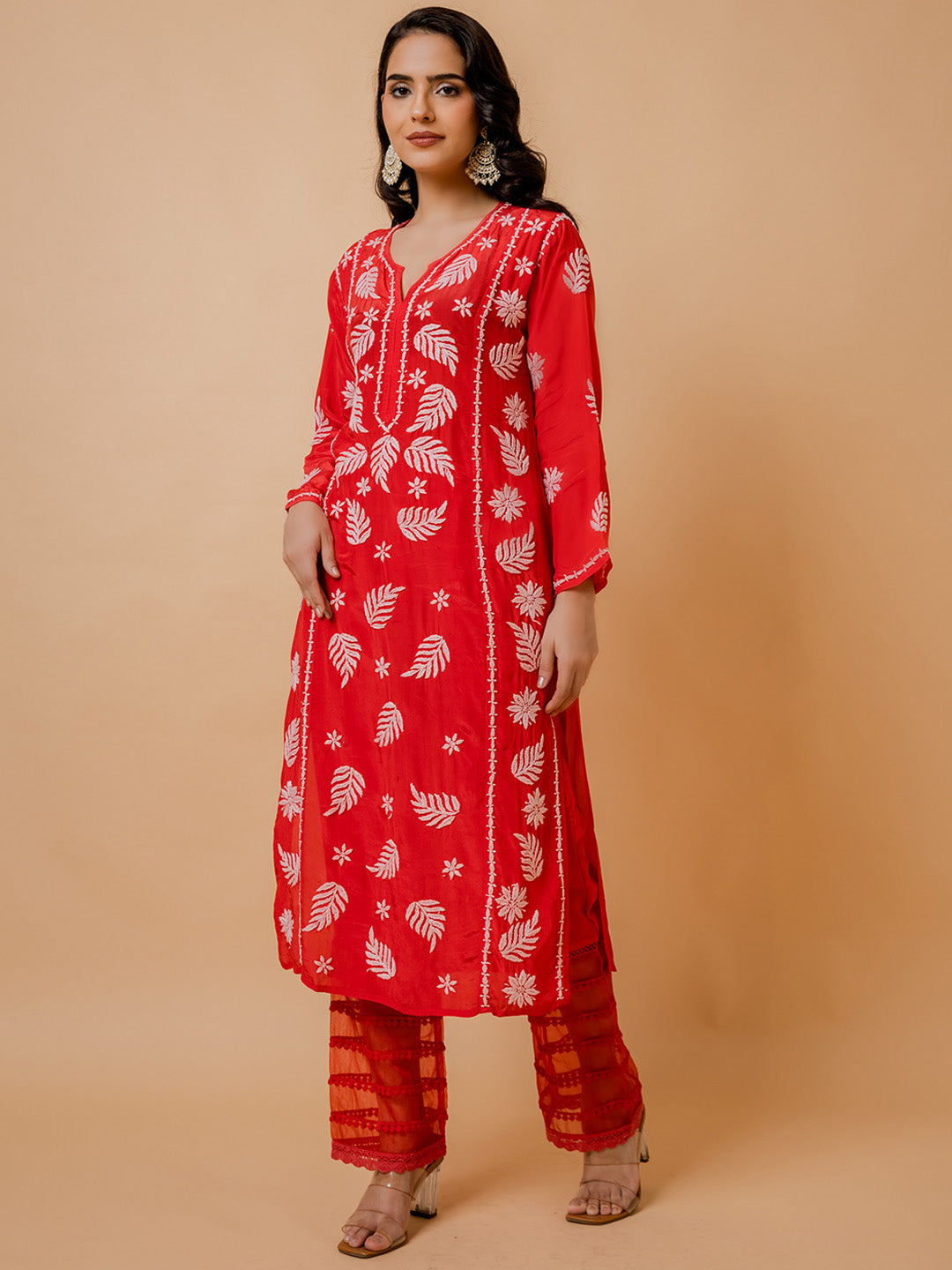 HOUSE OF KARI Ethnic Motifs Chikankari Silk Kurta | Grocsy