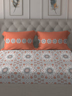 MYTRIDENT Grey White Floral Pure Cotton 144 TC Queen Bedsheet With 2 Pillow Covers | Grocsy