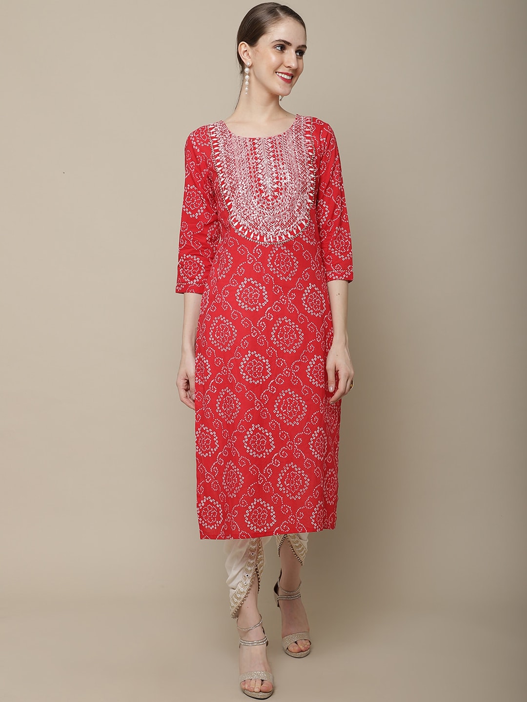 Sangria Bandhani Printed Cotton Kurta | Grocsy