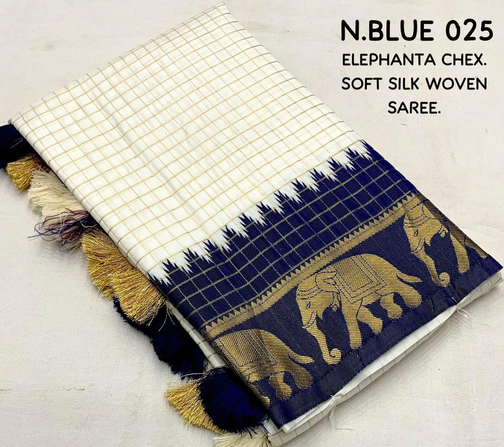 Nblue Silk Zari Woven Saree with Unstitched Blouse - Hiral Fashion | Grocsy