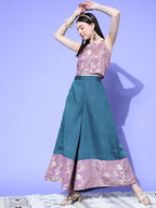 InWeave Women's Mauve Brocade Strappy Top W Teal Mauve Brocade Palazzo Set | Grocsy