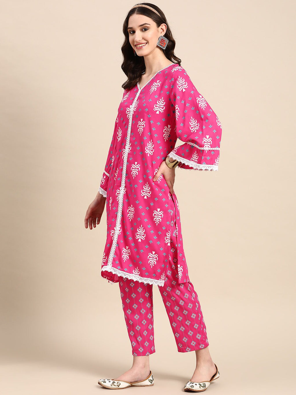 Sangria Ethnic Motifs Printed Pure Cotton Kurta with Palazzos | Grocsy