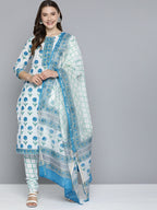 HERE&NOW Floral Printed Regular Pure Cotton Kurta with Churidar & With Dupatta | Grocsy