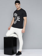 Alcis Men Black & White Typography Printed T-shirt | Grocsy