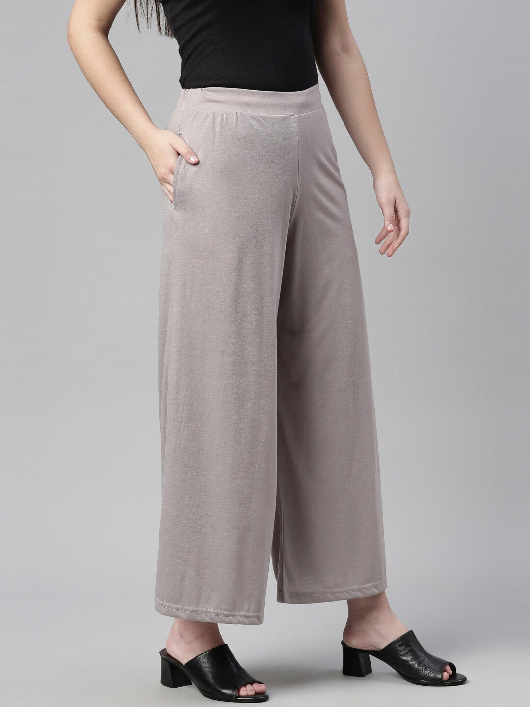 Souchii Grey Knitted Ethnic Palazzos | Grocsy