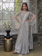 Tikhi Imli Embellished Border Sequinned Saree With Cape | Grocsy