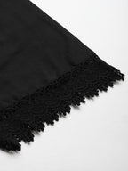 TAG 7 Women Black Solid Hem Design Straight Palazzos | Grocsy