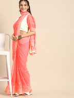 Sangria Pink Chikankari Embroidered Pure Georgette Saree | Grocsy