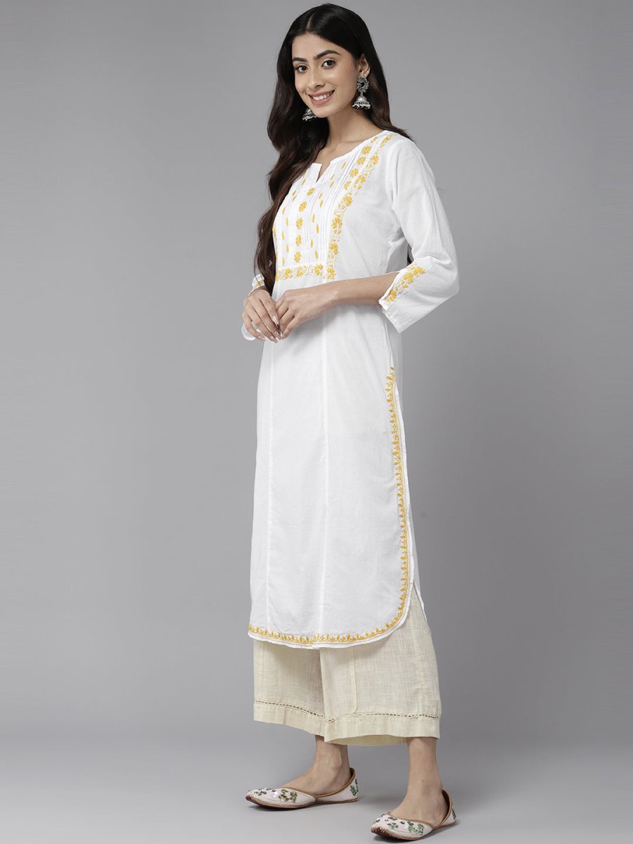 ADA Ethnic Motifs Embroidered Chikankari Cotton Kurta | Grocsy