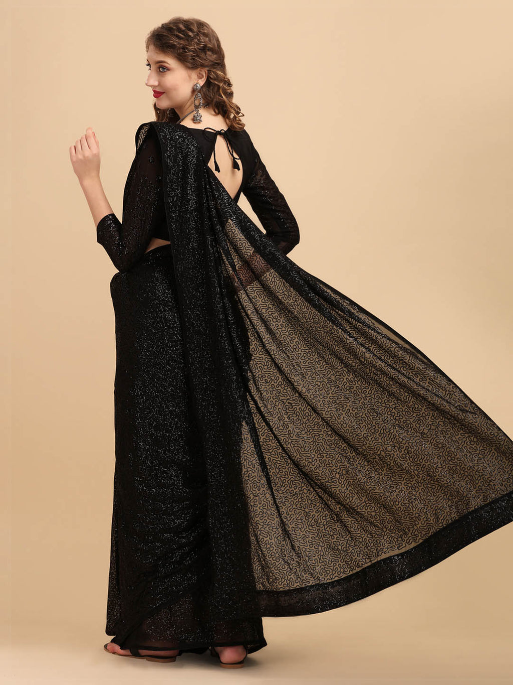 Sangria Black Embellished Sequinned Pure Georgette Saree | Grocsy