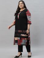 Sztori Plus Size Printed Neck Round Neck Straight Kurta | Grocsy