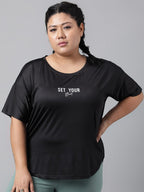 MKH Typography Printed Plus Size Drop Shoulder Sleeves Relaxed Fit Dri-FIT Sports T-shirt | Grocsy
