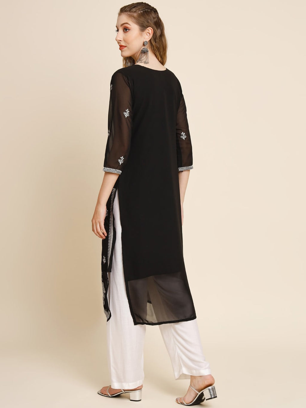 HERE&NOW Ethnic Motifs Embroidered Sequined Georgette Kurta | Grocsy