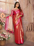 Anaita Pink Tissue Silk With Zari Weaving Saree With Blouse | Grocsy