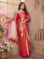 Anaita Pink Tissue Silk With Zari Weaving Saree With Blouse | Grocsy