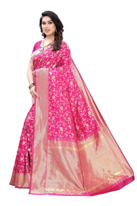 Vamika Banarasi Jacquard Weaving Pink Saree (PARINITI PINK) | Grocsy