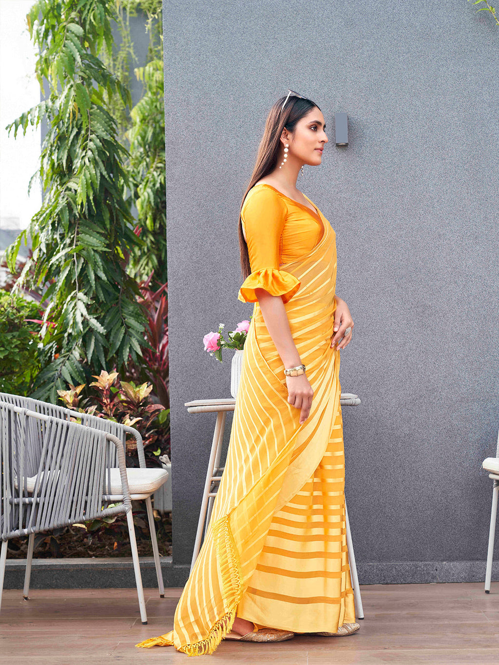 Tikhi Imli Striped Georgette Ready to Wear Saree | Grocsy