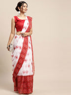 Saree Mall Women White & Red Bandhani Printed Poly Chiffon Sarees | Grocsy