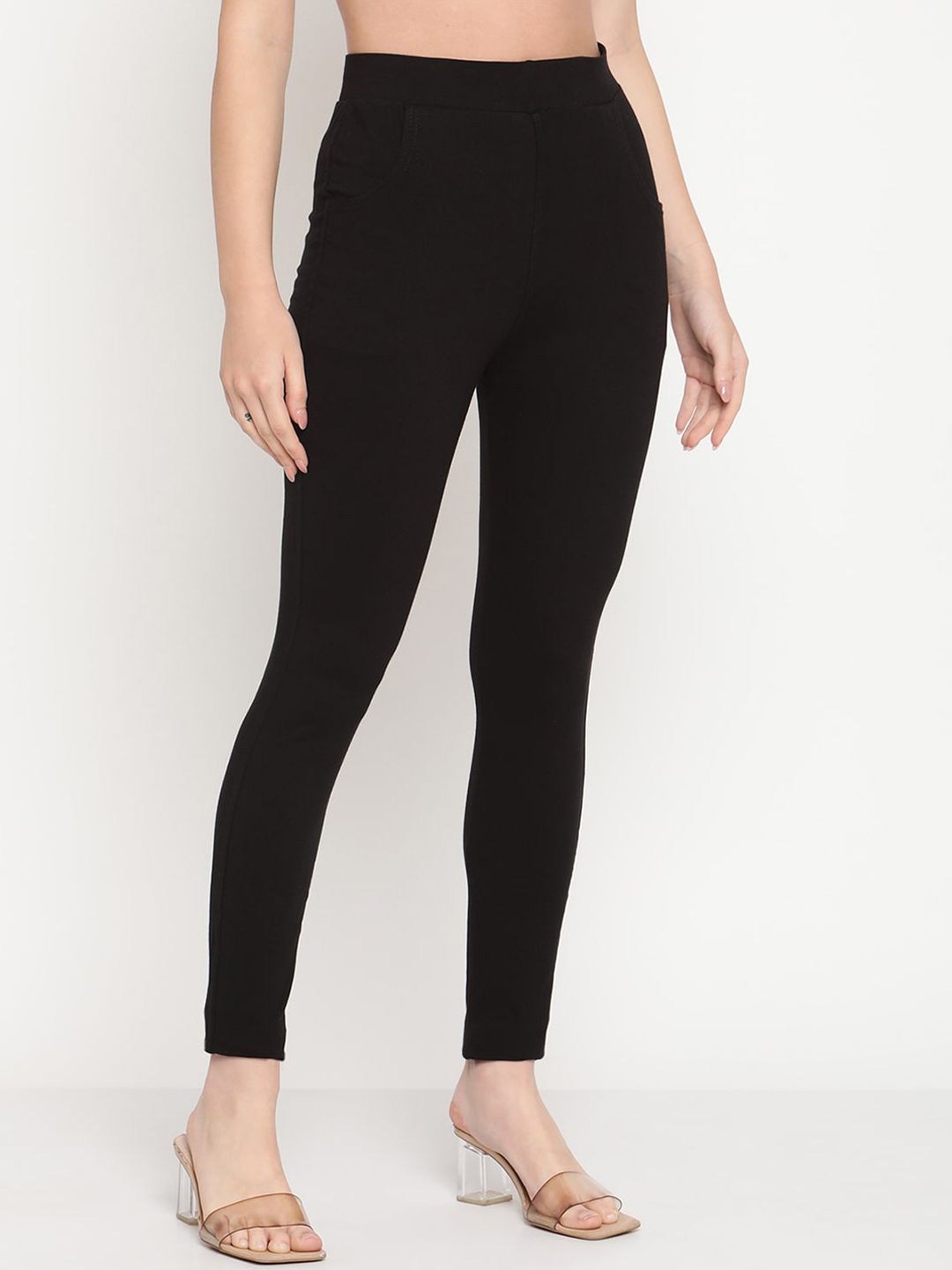 TAG 7 Women Black Solid Ankle-Length Leggings | Grocsy