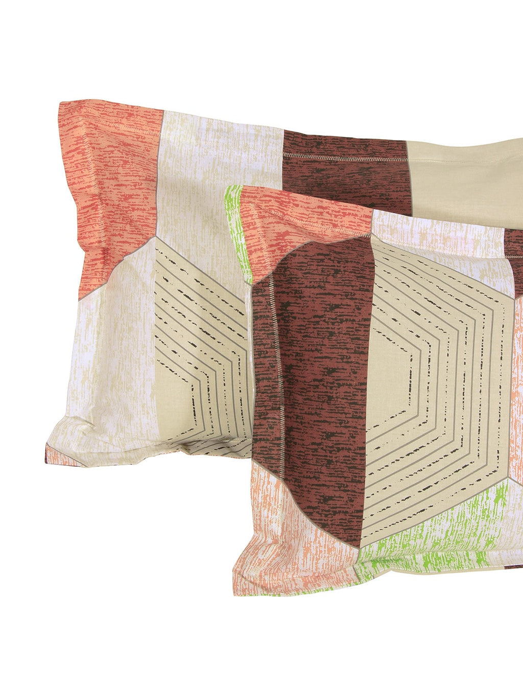 Story@home Cream-Coloured Geometric 152 TC Cotton 1 Queen Bedsheet with 2 Pillow Covers | Grocsy