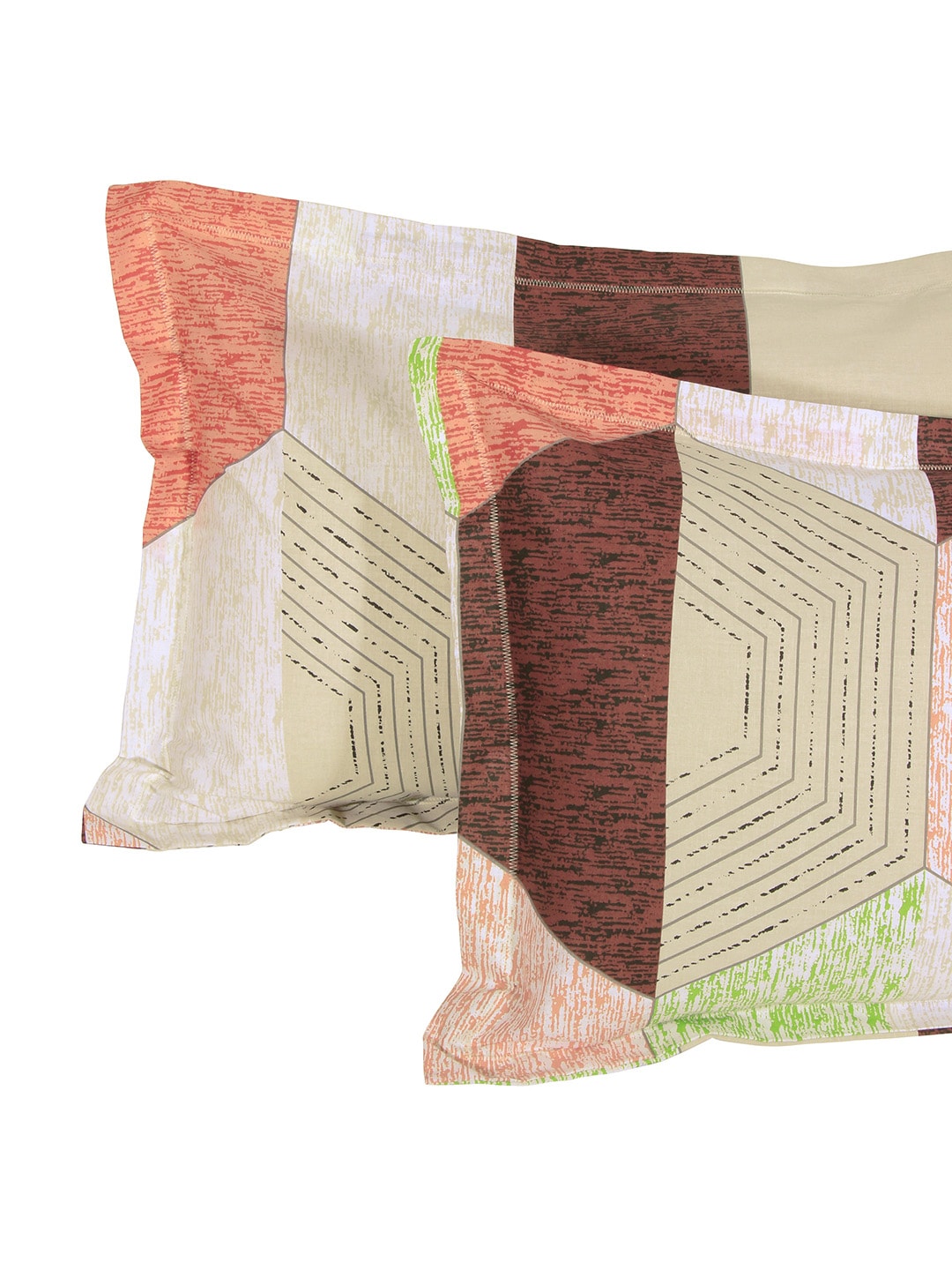Story@home Cream-Coloured Geometric 152 TC Cotton 1 Queen Bedsheet with 2 Pillow Covers | Grocsy
