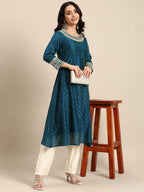 All About You Ethnic Motifs Embroidered Sequinned Kurta With Trousers | Grocsy