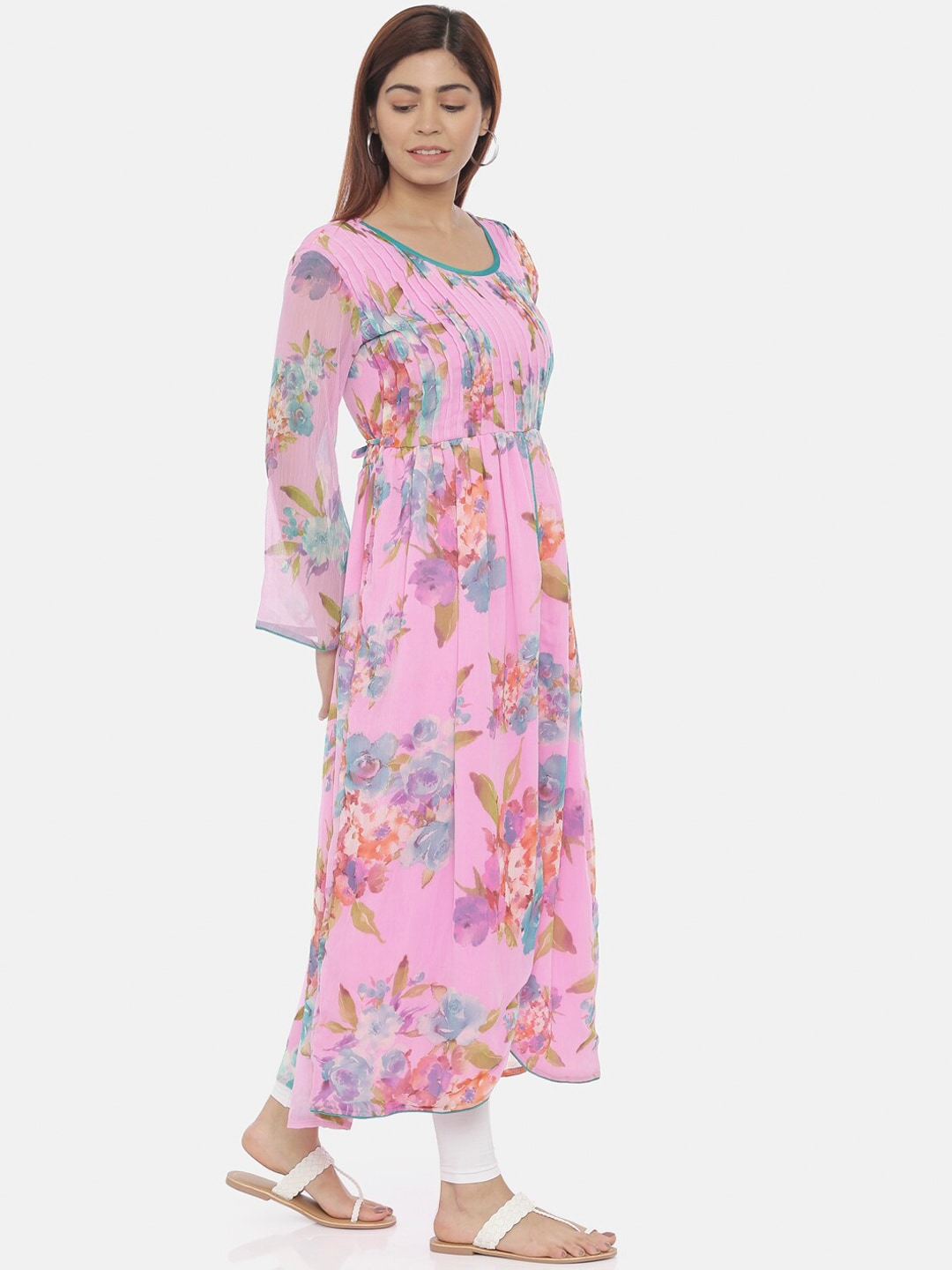 Souchii Pink Printed Fit and Flare Dress | Grocsy