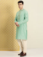 House of Pataudi Floral Printed Sequined Yoke Design Jashn Kurta | Grocsy