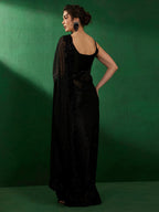 Sangria Striped Embellished Beads and Stones Pure Chiffon Sarees | Grocsy