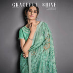 Aqua Green Lycra, Net Raw Silk Sequins Embroidery Saree - Norita Eileen | Grocsy