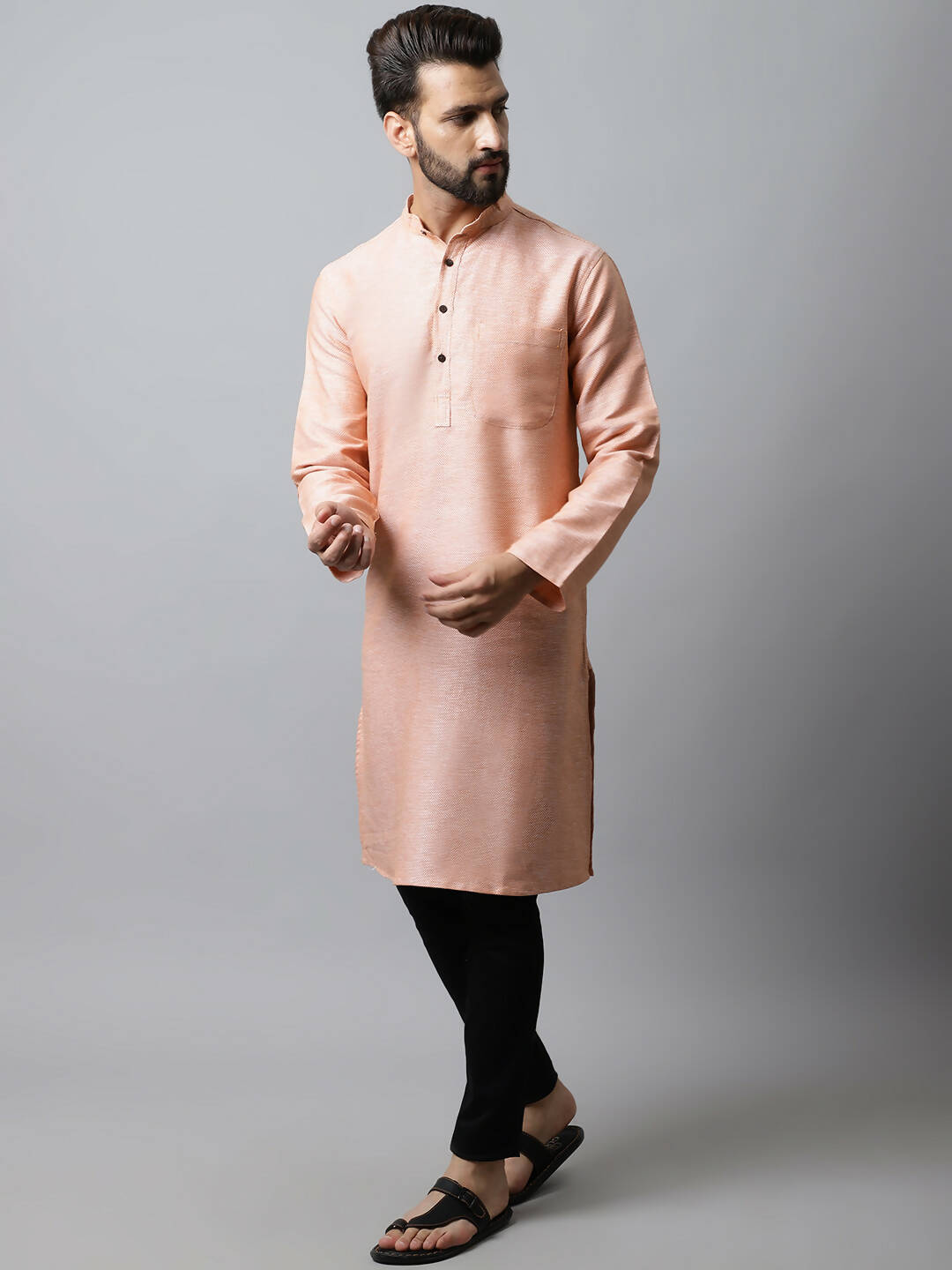 Even Apparels Pink Color Pure Cotton Men's Kurta With Band Collar (SLD1186) | Grocsy