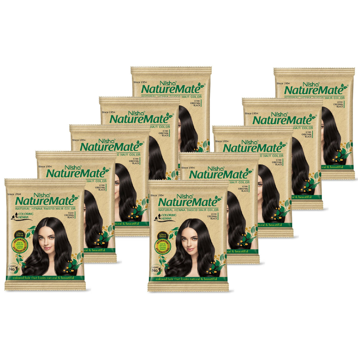 Nisha Nature Mate Henna-Based Hair Color Powder Sachet (Pack of 10) | Grocsy