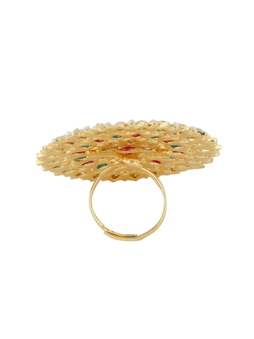 NVR Women's Traditional Ethnic Kundan Meenakari Gold-Polished Ajustable Finger Ring | Grocsy