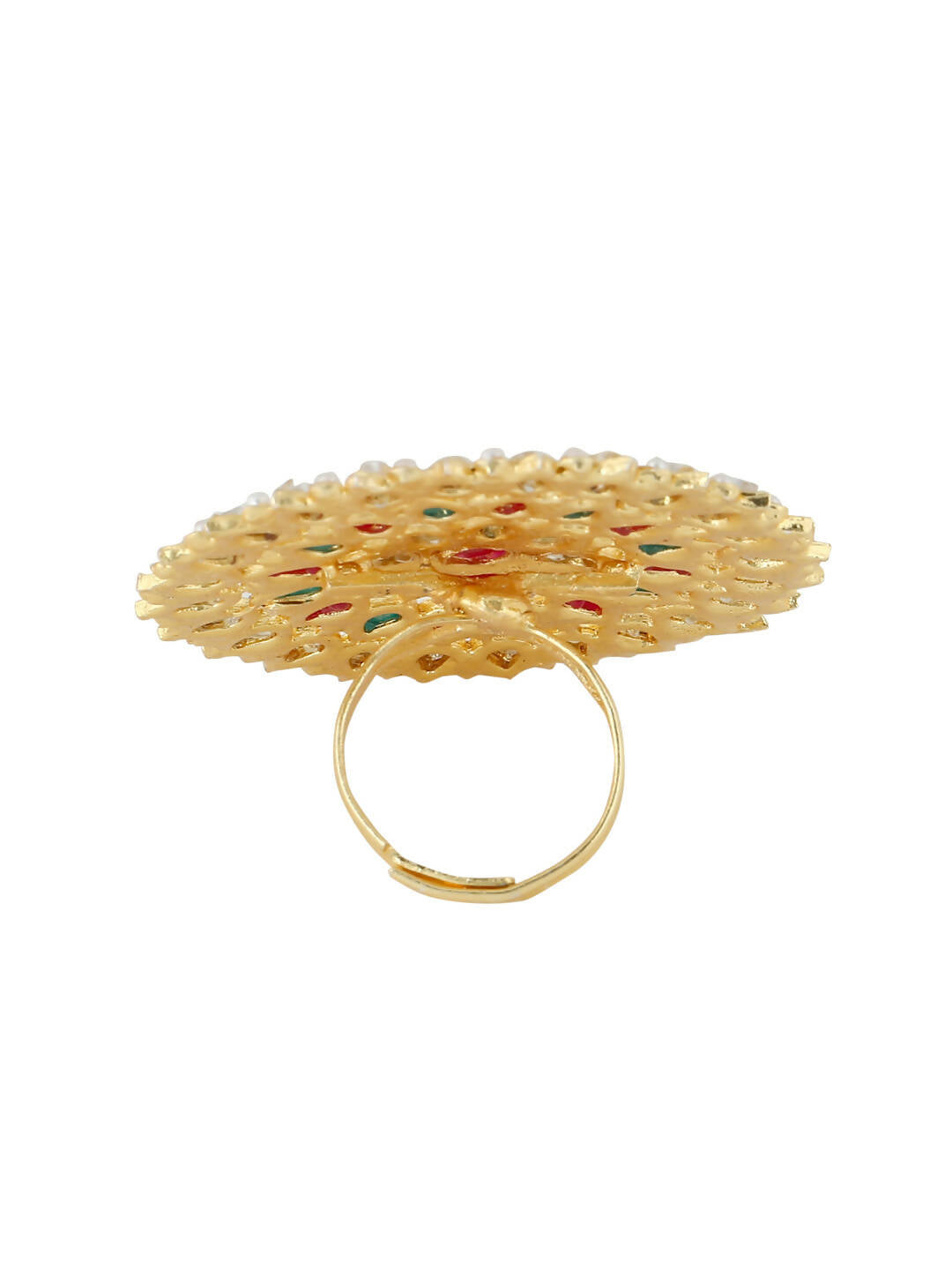 NVR Women's Traditional Ethnic Kundan Meenakari Gold-Polished Ajustable Finger Ring | Grocsy