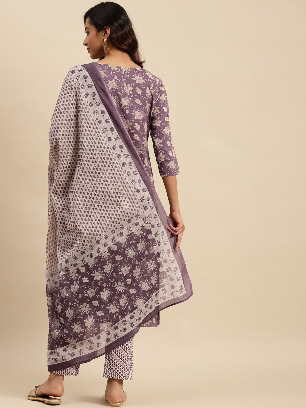 Sangria Maroon Floral Printed Pure Cotton Kurta With Trouser & Dupatta | Grocsy