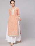 Aks Floral Printed Round Neck Cotton Straight Kurta | Grocsy