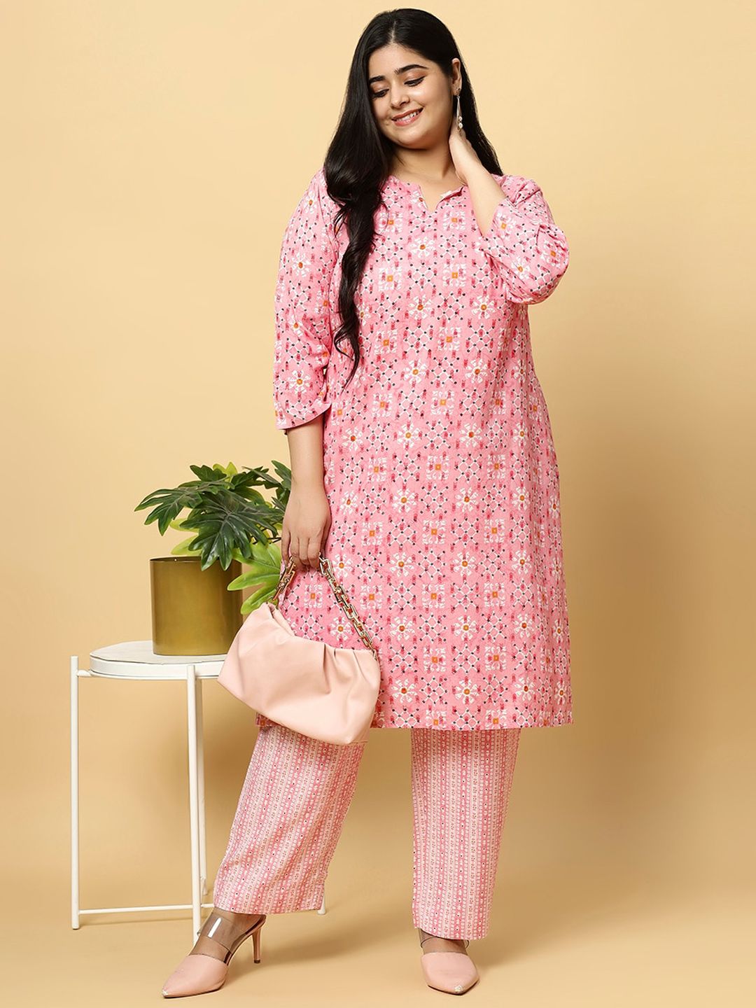 Sztori Plus Size Ethnic Motifs Printed Pure Cotton Kurta & Trouser | Grocsy