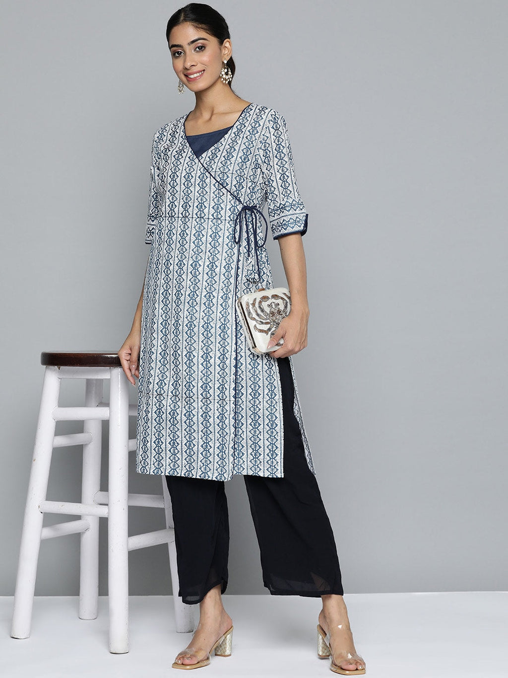 HERE&NOW Printed Wrap Designed Layered Kurta | Grocsy