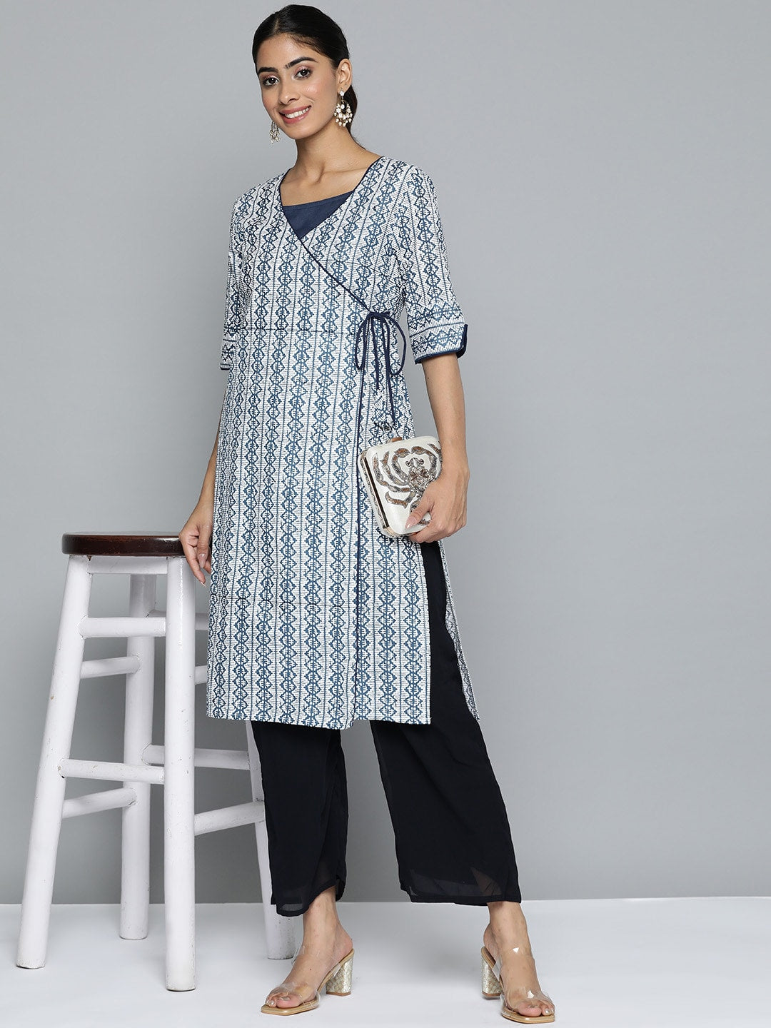 HERE&NOW Printed Wrap Designed Layered Kurta | Grocsy