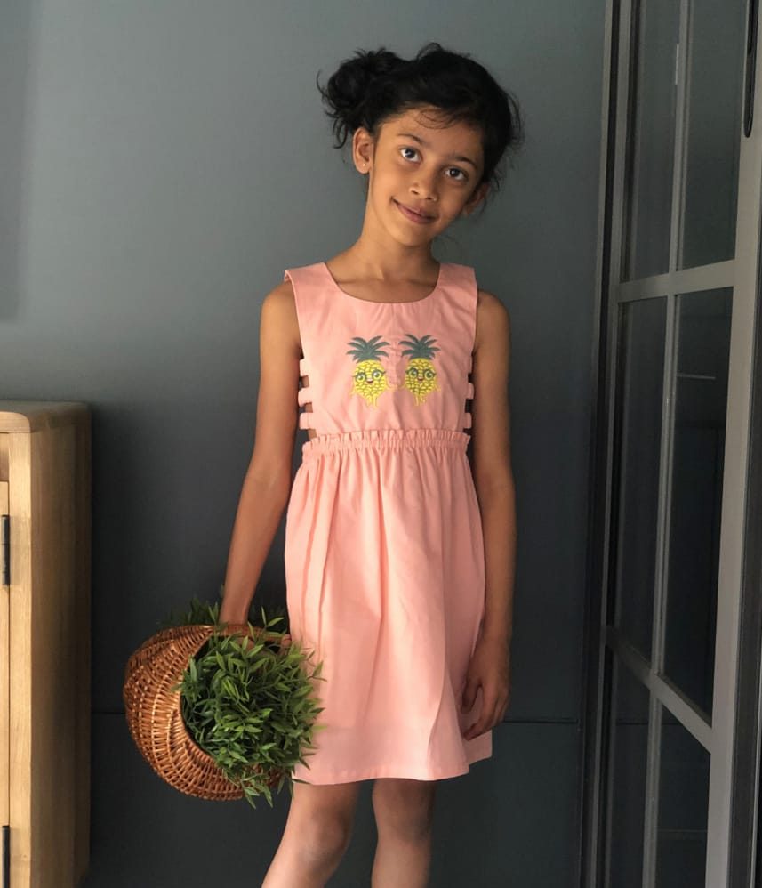 ArthLife Peach Pineapple Embroidered Dress | Grocsy