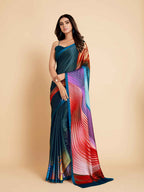 Sangria Navy Blue & Violet Satin Ready to Wear Saree | Grocsy