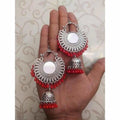 MS Fashion India Latest designer Red Color Pearls Mirror Tassel Jhumka Earrings | Grocsy