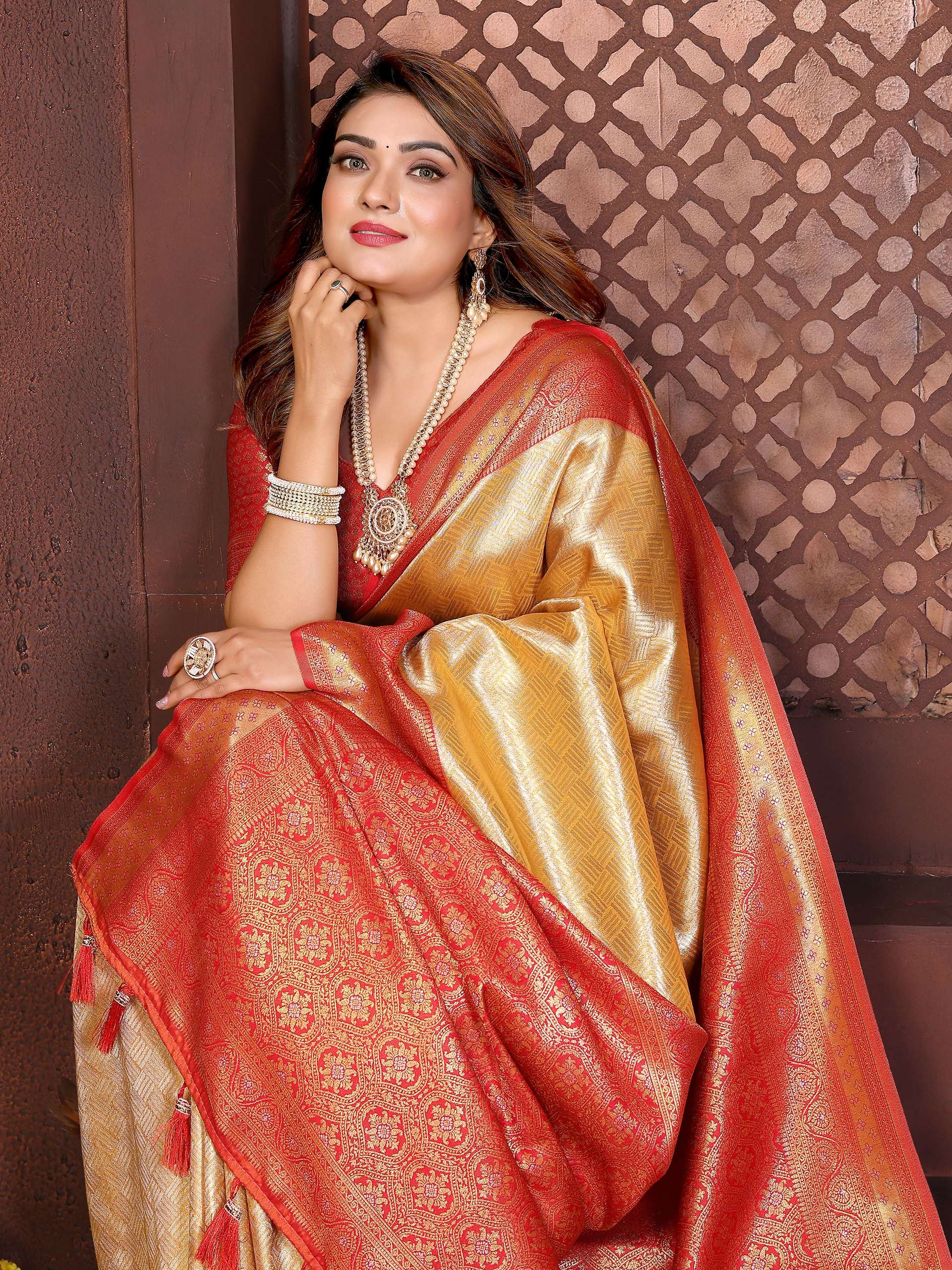 Aastha Fashion Cream Tissue Silk Woven Saree | Grocsy