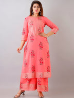 HERE&NOW Floral Printed Gotta Patti Regular Kurta with Palazzos | Grocsy