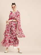 Tikhi Imli Pretty Pink Printed Poly Georgette Saree | Grocsy