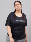 MKH Plus Size Typography Printed Dri-FIT Relaxed Fit Drop-Shoulder Sleeves Gym T-shirt | Grocsy